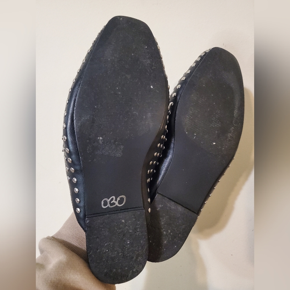 Steven by Steve Madden Razzi Black Leather Studded Loafer Slides Slip On Mules - Picture 4 of 7
